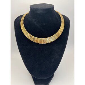 Gold Tone Textured Flexible Collar Choker Necklace Egyptian Revival Cleopatra 16